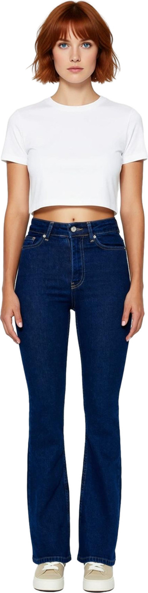 Kadın Denim Flare Jean Pamuk Yüksek Bel Günlük Kaliteli Malzeme Yaz Aylarının Vazgeçilmezi