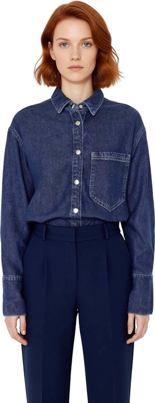 Moda Kadın Gömlek Yaka Düz Desen Günlük Lyocell Oversize Denim Gömlek