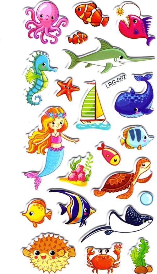 Sticker Kabartmalı Stiker Defter Planlayıcı Etiket (Lrg002)-17x9 cm- Denizkızı Balık