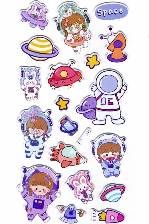 Sticker Kabartmalı Stiker Defter Planlayıcı Etiket (Lrh001)-17x9 cm- Space Astranot