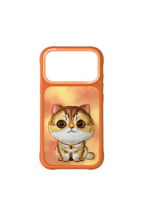 iPhone 17 Pro Uyumlu Gerçek Nakışlı Turuncu Kedi New Big Eye Cute Pets 2.0 Telefon Kılıfı