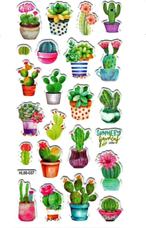 Sticker Kabartmalı Stiker Defter, Planlayıcı Etiket (HL88-037)-17x9 cm- Renkli Kaktüs
