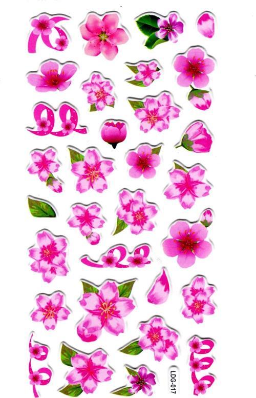 Sticker Kabartmalı Stiker Defter, Planlayıcı Etiket (Ldg017)-17x9 cm - Pembe Çiçekler