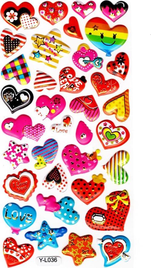 Sticker Kabartmalı Stiker Defter, Planlayıcı Etiket (limyl-036)-17x9cm- Desenli Kalp Yıldız