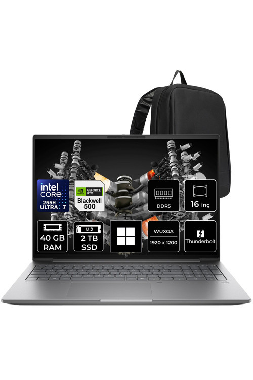 Zbook X G1i Core Ultra 7 255H RTX Pro 500 Blackwell 6GB 40GB RAM 2TB SSD 16" FHD+ Win11 Home B30HMESPN388 İş İstasyonu + PER4 Çanta