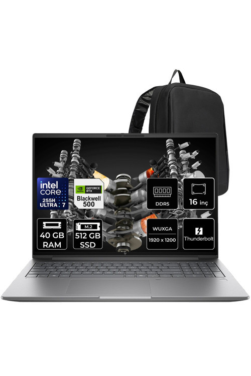 Zbook X G1i Core Ultra 7 255H RTX Pro 500 Blackwell 6GB 40GB RAM 512GB SSD 16" FHD+ FreeDOS B30HMESPN326 İş İstasyonu + PER4 Çanta