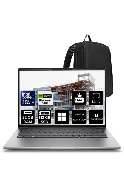 ZBook 8 G1i Core Ultra 7 255H RTX 500 Ada 4GB 32GB RAM 512GB SSD 14" FHD+ Win11 Pro A3ZW7ETPN417 İş İstasyonu + PER4 Çanta