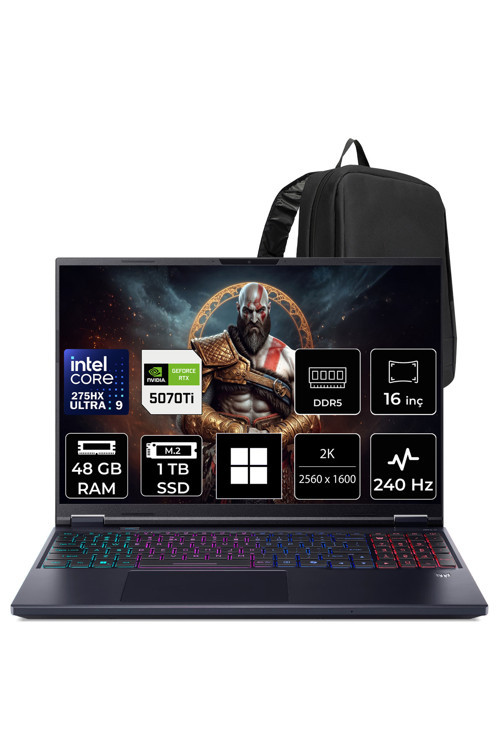 Predator Helios Neo 16 AI Ultra 9 275HX RTX 5070Ti 12GB 140W 48GB RAM 1TB SSD 16" WQXGA 240Hz Win11 Home NHQX4EY003P333 Gaming Laptop + PER4 Çanta