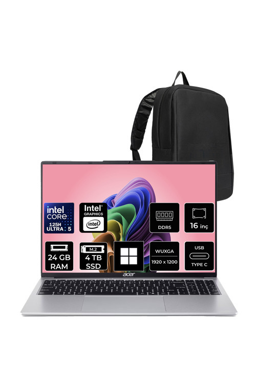 Aspire Lite Core Ultra 5 125H 24GB RAM 4TB SSD 16" FHD+ 120Hz W11H Dizüstü Bilgisayar AL16-71P