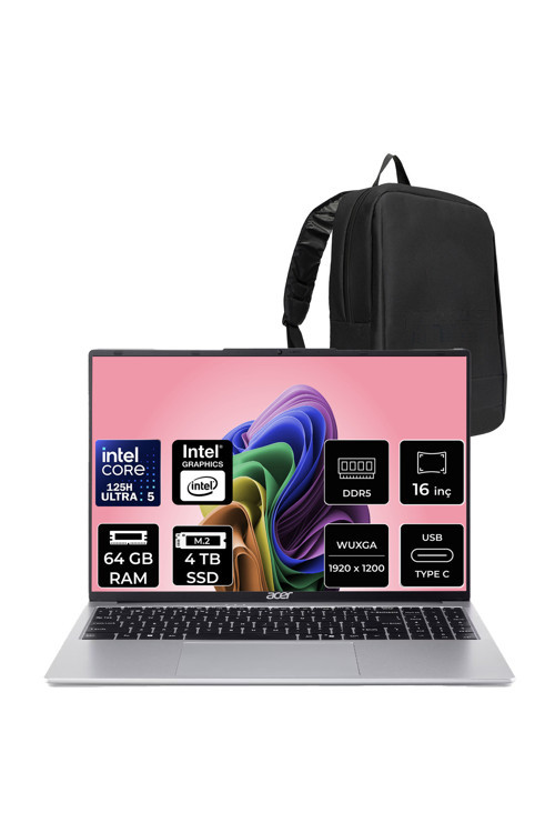 Aspire Lite Core Ultra 5 125H 64GB RAM 4TB SSD 16" FHD+ 120Hz FreeDos Dizüstü Bilgisayar AL16-71P
