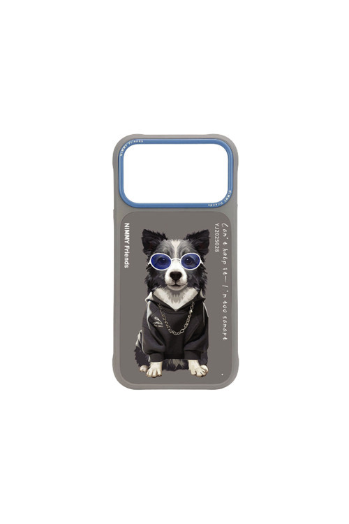 iPhone 17 Pro Uyumlu | 3D Nakış İşlemeli Zincir ve Gözlük Detaylı Border Collie Köpek Desenli Kılıf