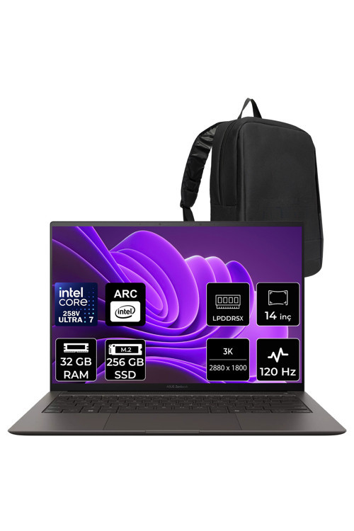 Zenbook S14 Intel Core Ultra 7 258V 32GB RAM 256GB SSD 14" 3K (2880x1800) OLED 120Hz FreeDOS UX5406SAPZ510WP301 Notebook + PER4 Çanta