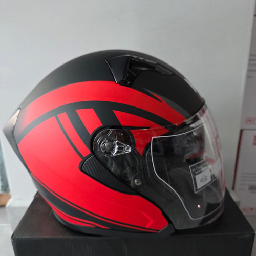 ÇENESİZ KASK JK528-1 MGE VİZÖRLÜ MAT SİYAH KIRMIZI L