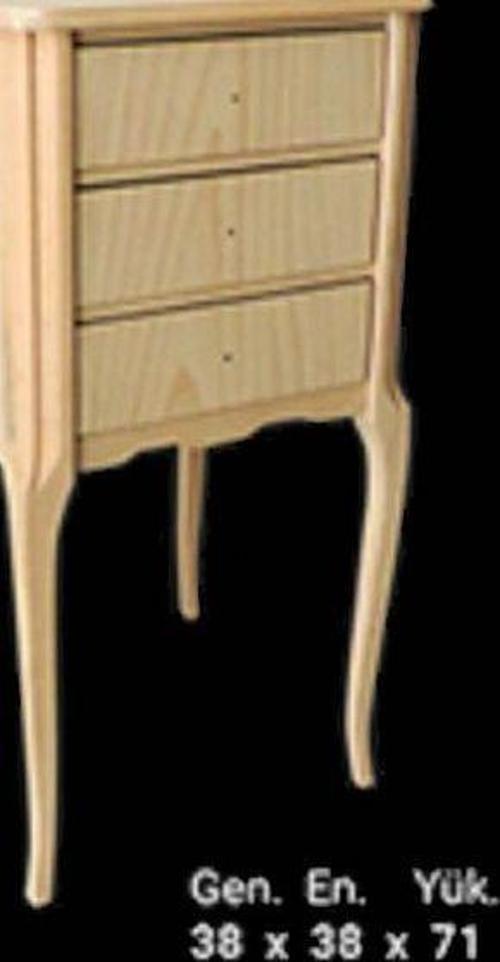 Komodin 12977 Aslan Ayak Klasik Model HAM 3 Çekmece  Ahşap Kayın ayak El Yapım