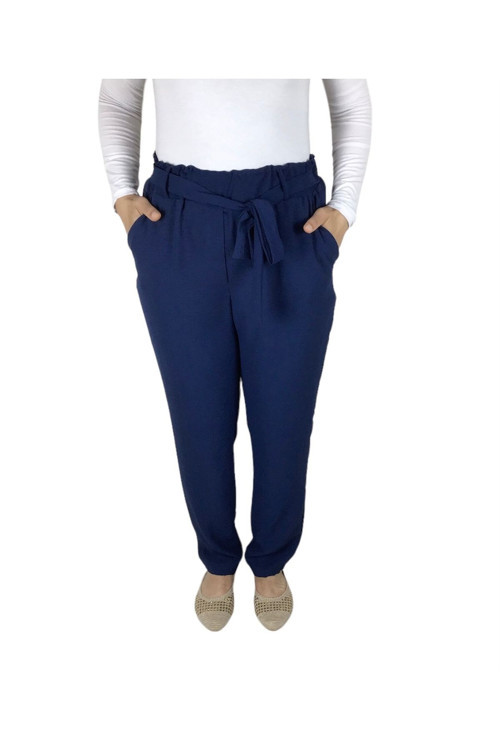 KADIN BELİ LASTİKLİ KUŞAKLI CEPLİ DAR PAÇA AYROBİN PANTOLON