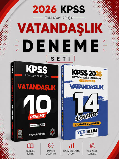 Yediiklim 2026 KPSS Önlisans Vatandaşlık 14 Deneme & KPSS Vatandaşlık 10 Deneme EVP Akademi Seti