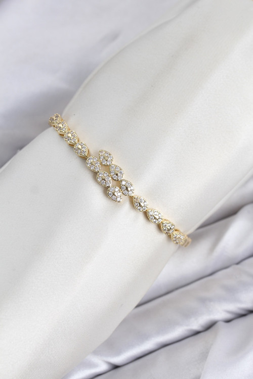 CM Damla Model Zirkon Taşlı VIP Seri Gold Renk Pirinç Kadın Bileklik TJ-BB8610