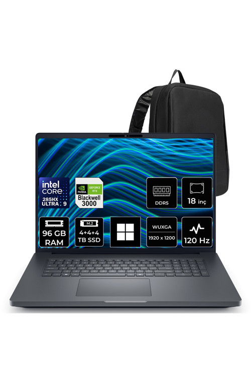 Pro Max 18 Plus Core Ultra 9 285HX RTX Pro 3000 Blackwell 12GB 96GB RAM 12TB SSD 18" QHD+ 120Hz Win11 Home MB18250P451 İş İstasyonu + PER4 Çanta