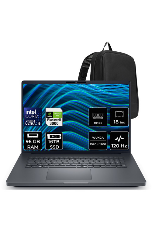 Pro Max 18 Plus Core Ultra 9 285HX RTX Pro 3000 Blackwell 12GB 96GB RAM 16TB SSD 18" QHD+ 120Hz FreeDOS MB18250P372 İş İstasyonu + PER4 Çanta