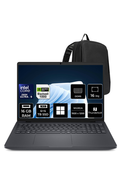 Pro Max 16 Core Ultra 9 285H RTX Pro 1000 Blackwell 8GB 16GB RAM 4TB + 4TB SSD 16" FHD+ Win11 Pro MC16250P432 İş İstasyonu + PER4 Çanta