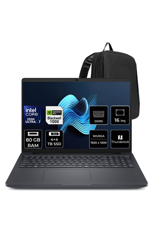Pro Max 16 Core Ultra 7 255H RTX Pro 1000 Blackwell 8GB 80GB RAM 4TB + 4TB SSD 16" FHD+ FreeDOS MC16250P348 İş İstasyonu + PER4 Çanta