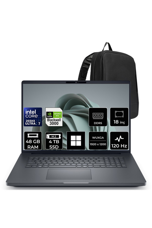 Pro Max 18 Plus Core Ultra 7 265HX RTX Pro 3000 Blackwell 12GB 48GB RAM 4TB SSD 18" QHD+ 120Hz Win11 Pro MB18250P505 İş İstasyonu + PER4 Çanta