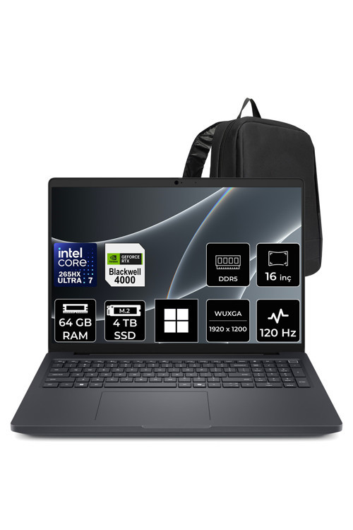 Pro Max 16 Plus Core Ultra 7 265HX RTX Pro 4000 Blackwell 16GB 64GB RAM 4TB SSD 16" FHD+ 120Hz Win11 Pro MB16250P487 İş İstasyonu + PER4 Çanta