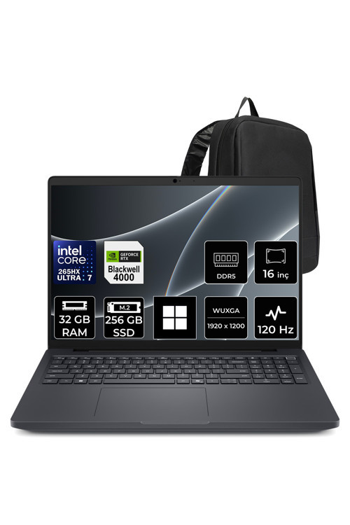 Pro Max 16 Plus Core Ultra 7 265HX RTX Pro 4000 Blackwell 16GB 32GB RAM 256GB SSD 16" FHD+ 120Hz Win11 Pro MB16250P462 İş İstasyonu + PER4 Çanta