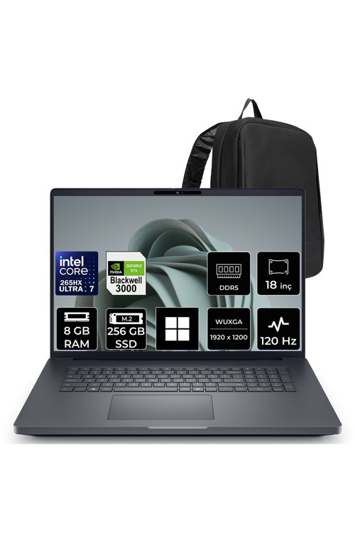 Pro Max 18 Plus Core Ultra 7 265HX RTX Pro 3000 Blackwell 12GB 8GB RAM 256GB SSD 18" QHD+ 120Hz Win11 Home MB18250P381 İş İstasyonu + PER4 Çanta