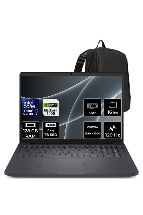 Pro Max 16 Plus Core Ultra 7 265HX RTX Pro 4000 Blackwell 16GB 128GB RAM 4TB + 4TB SSD 16" FHD+ 120Hz FreeDOS MB16250P369 İş İstasyonu + PER4 Çanta