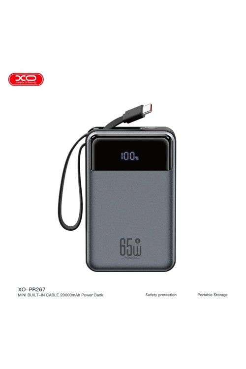 20000mAh 65W Hızlı Şarj Destekli Dijital Ekranlı Dahili Kablolu Type-C Powerbank