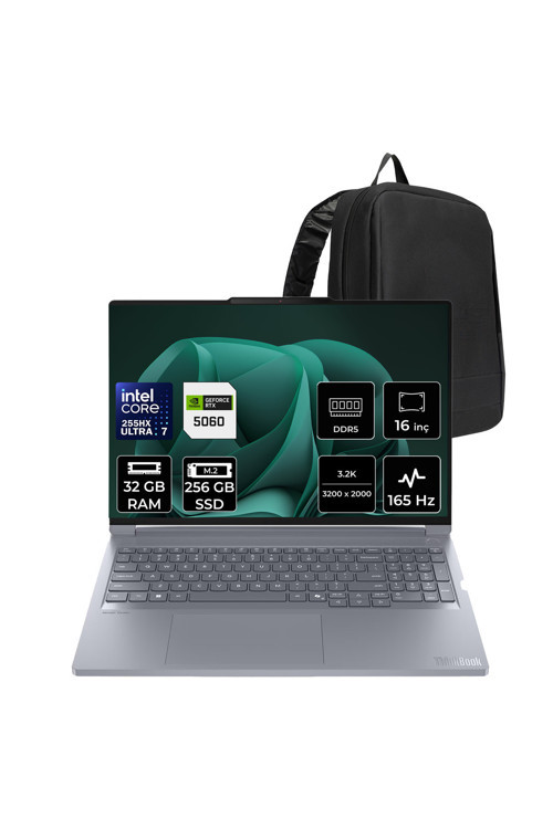 ThinkBook 16P G6 IAX Core Ultra 7 255HX RTX 5060 8GB 115W 32GB RAM 256GB SSD 16" 3.2K (3200x2000) IPS 500nits 165Hz FreeDOS 21R0001GTXP319 Gaming Laptop + PER4 Çanta