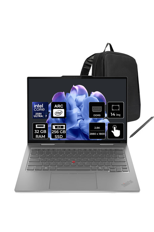 ThinkPad X1 Core Ultra 7 258V 32GB RAM 256GB SSD 14" 2.8K OLED 120Hz Multi-Touch FreeDOS Dizüstü Bilgisayar + Per4 Çanta
