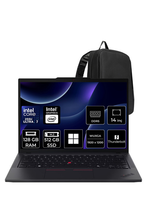 ThinkPad T14 Core Ultra 7 255U 128GB RAM 512GB SSD 14" FHD+ Win11 Home Dizüstü Bilgisayar + Per4 Çanta