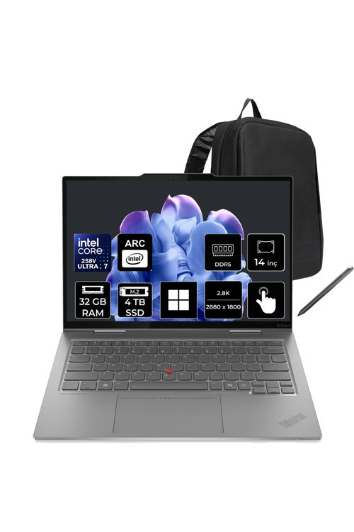 ThinkPad X1 Core Ultra 7 258V 32GB RAM 4TB SSD 14" 2.8K OLED 120Hz Multi-Touch Win11 Pro Dizüstü Bilgisayar + Per4 Çanta