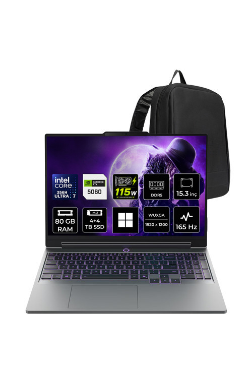 LOQ 15IPH11 Core Ultra 7 356H RTX 5060 8GB 115W 80GB RAM 4TB + 4TB SSD 15.3" WUXGA (1920x1200) IPS 300nits 165Hz Win11 Home 83SL001ATRP408 Gaming Laptop + PER4 Çanta