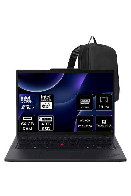 ThinkPad T14 Core Ultra 7 255U 64GB RAM 4TB SSD 14" FHD+ FreeDOS Dizüstü Bilgisayar + Per4 Çanta