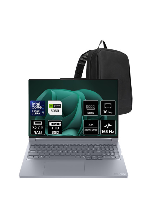 ThinkBook 16P G6 IAX Core Ultra 7 255HX RTX 5060 8GB 115W 32GB RAM 1TB SSD 16" 3.2K (3200x2000) IPS 500nits 165Hz FreeDOS 21R0001GTXP321 Gaming Laptop + PER4 Çanta