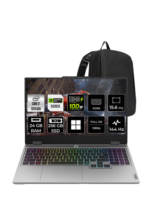 LOQ 15IRX10 Intel Core i7 13645HX RTX 5060 8GB 100W 16GB RAM 4TB + 4TB SSD 15.6" FHD (1920x1080) IPS 300nits 144Hz Win11 Pro 83JE01BETRP432 Gaming Laptop + PER4 Çanta
