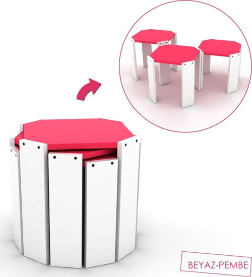 Hansel Zigon Sehpa (Beyaz-Pembe)