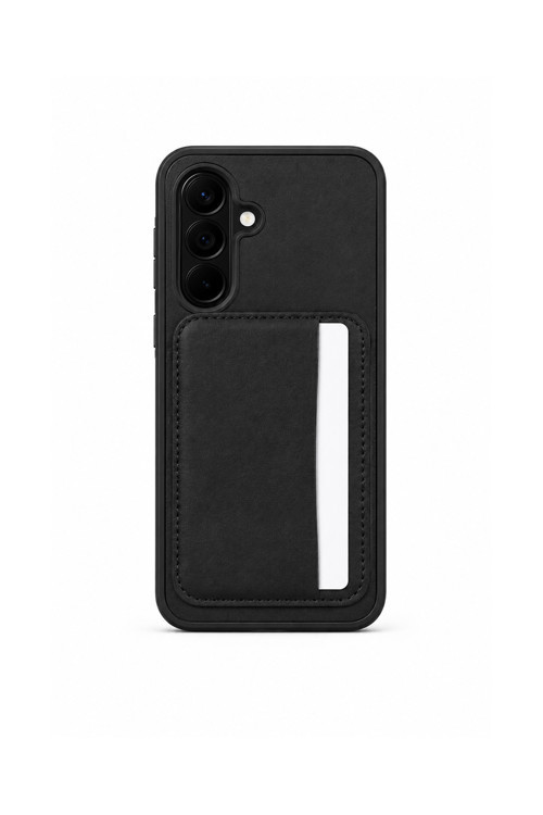 Cardx Samsung A56 Uyumlu Vegan Deri Kartlıklı Kamera Korumalı Kılıf Siyah