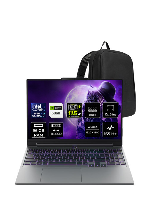 LOQ 15IPH11 Core Ultra 7 356H RTX 5060 8GB 115W 96GB RAM 4TB SSD 15.3" WUXGA (1920x1200) IPS 300nits 165Hz FreeDOS 83SL001ATRP353 Gaming Laptop + PER4 Çanta
