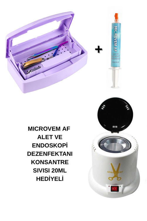 ELLEA NAIL 100W Mini Sterilizasyon Makinesi ve Çift Bölmeli Sterilizasyon Kutusu Dezenfektan Sıvısı Hediyeli
