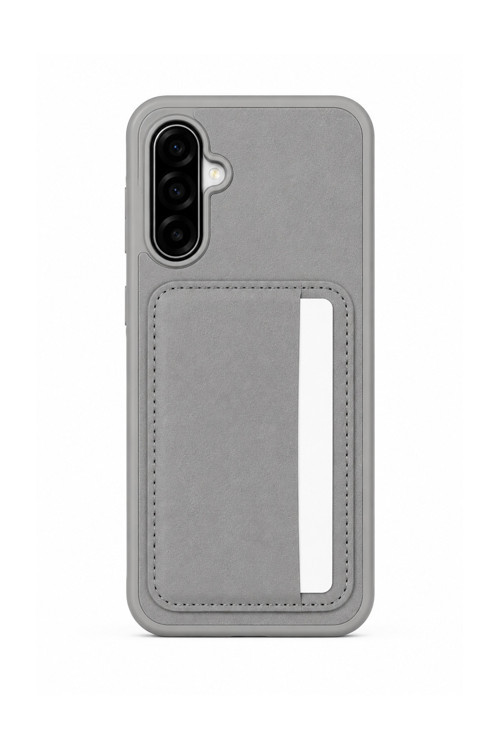 Cardx Samsung A17 Uyumlu Vegan Deri Kartlıklı Kamera Korumalı Kılıf Gri