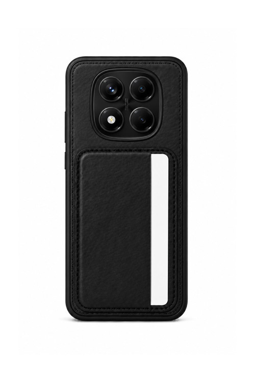 Cardx Redmi Note 14 Pro Uyumlu Vegan Deri Kartlıklı Kamera Korumalı Kılıf Siyah