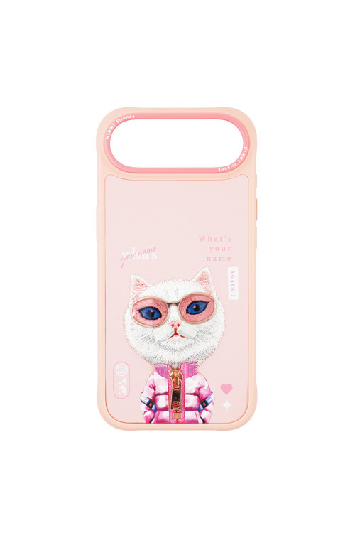 iPhone 17 Air Uyumlu 3D Gözlük Fermuar Rich Kedi Detaylı Nakış İşlemeli Kabartma Cool Cute Kılıf