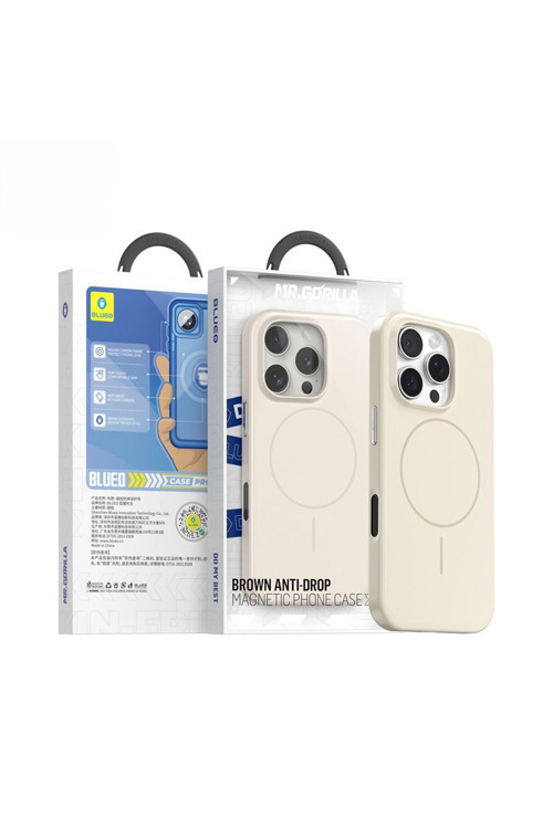 iPhone 16 Pro Uyumlu Brown Series Anti-Drop Magsafe Özellikli Krem Telefon Kılıfı