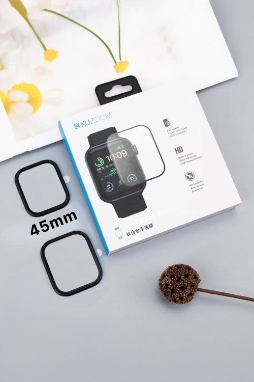 S7/S8/S9-45mm Uyumlu Titanyum Çerçeveli HD Akıllı Saat Ekran Koruyucu Cam