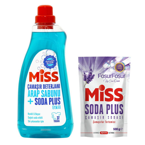Sıvı Çamaşır Deterjanı Arap Sabunu + Soda Etkili 1.5 lt ve Soda Plus 500 gr 2 li Set