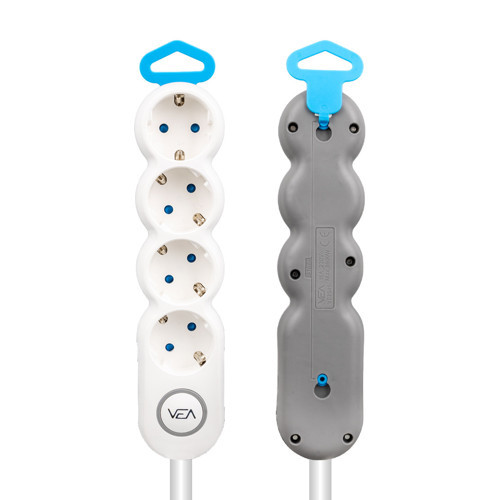 VE-2S4S 4'Lü 1.5 Metre Kablolu Anahtarlı Grup Priz